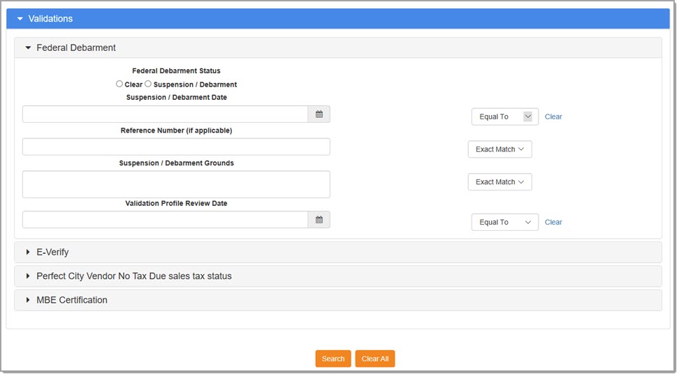Search by Validations